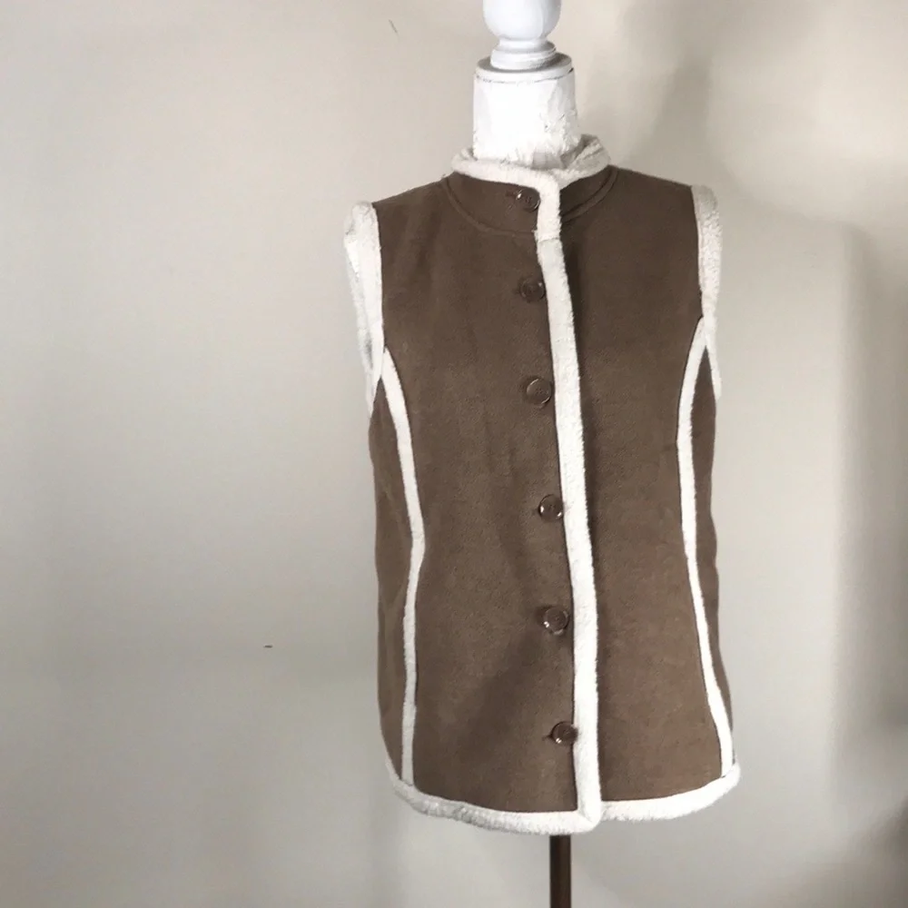 British Khaki Faux Suede and Sherpa Vest
